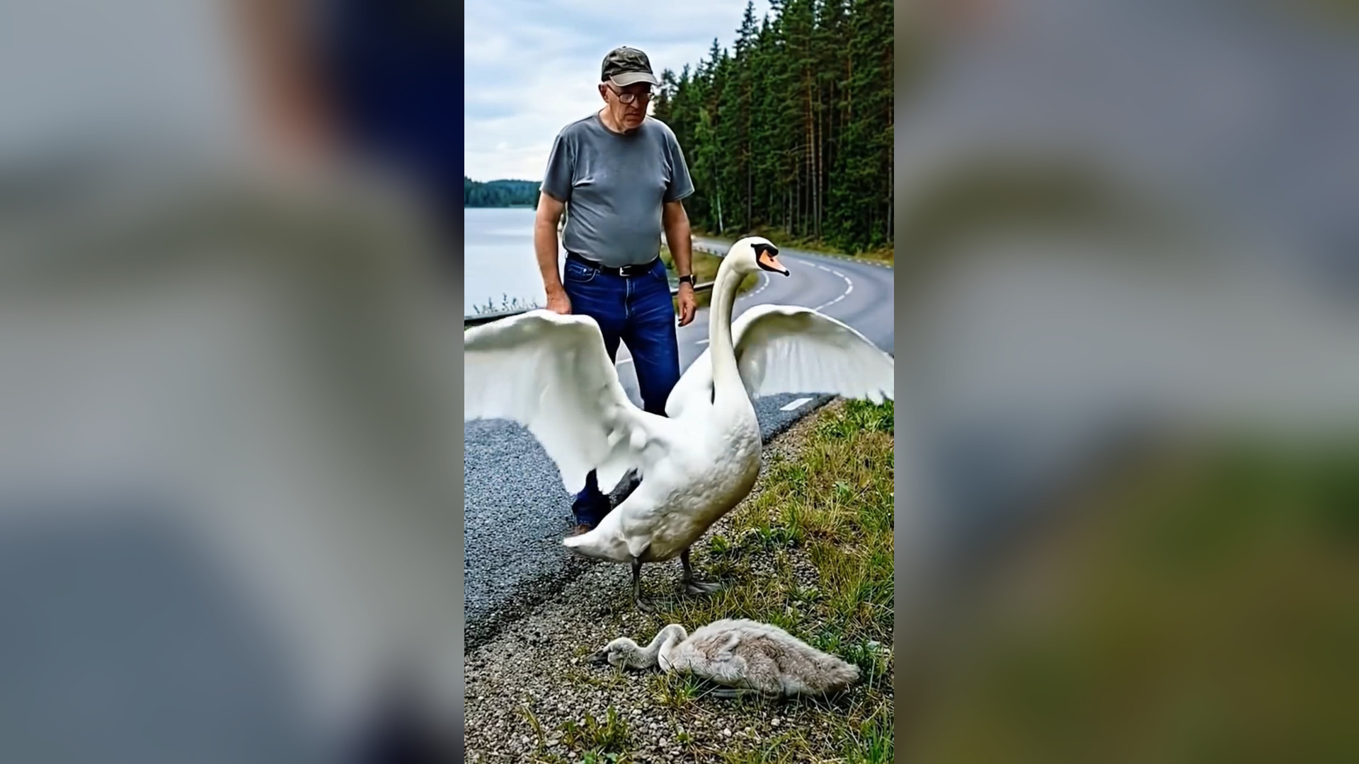 D0806004_11K views reactions An injured baby swan, mother swan cried help until an old man appeared #swan #animals #animalrescue