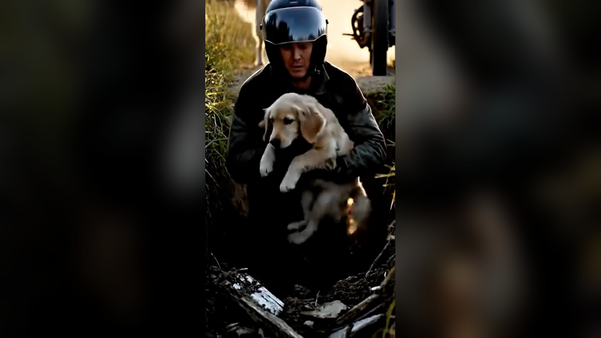 D0806073_1.3K views reactions Heroic Golden Retriever Saves His Puppy in Daring Road Rescue! #doglove #dogrescue #dog #animals W